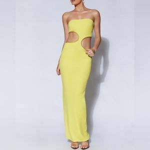 Strapless Asymmetric Cutout Maxi Dress